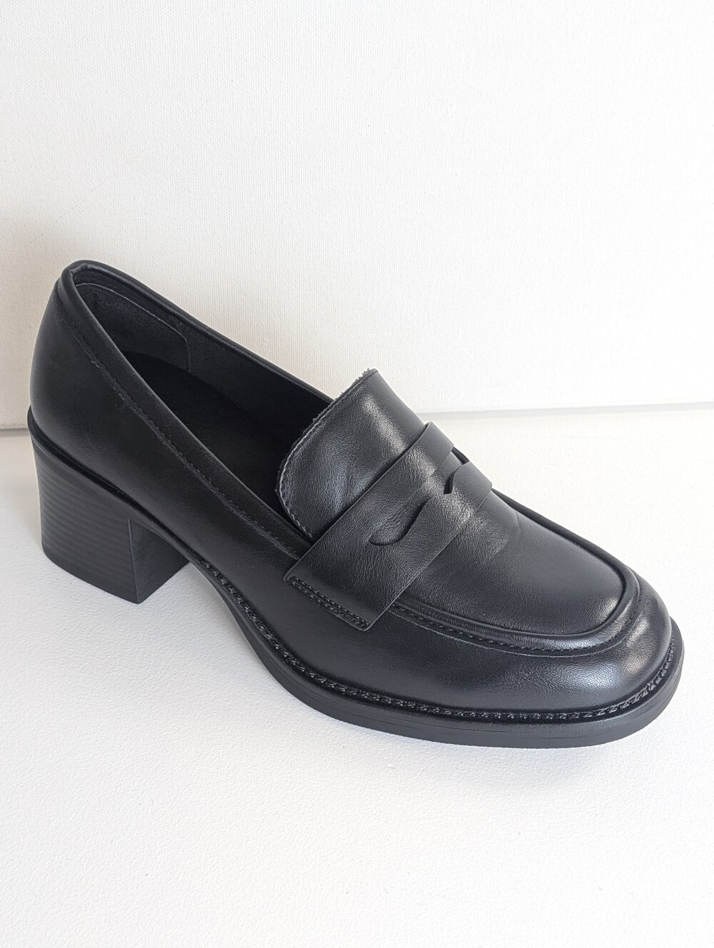 Shibever Block Heel Loafer Pump Shoes Womens Size 9 Black New School Girl